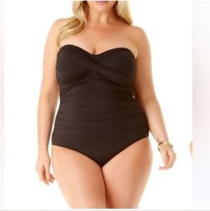 Anne Cole Womens Size XL Twist Front Shirred One Piece Black nwt new W Straps